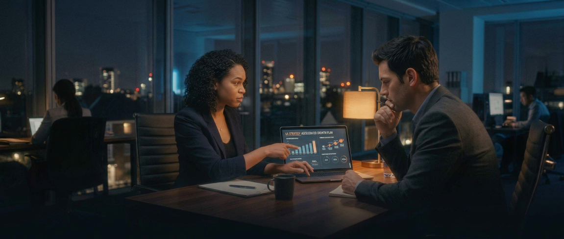 Strategist walking a client through their growth plan